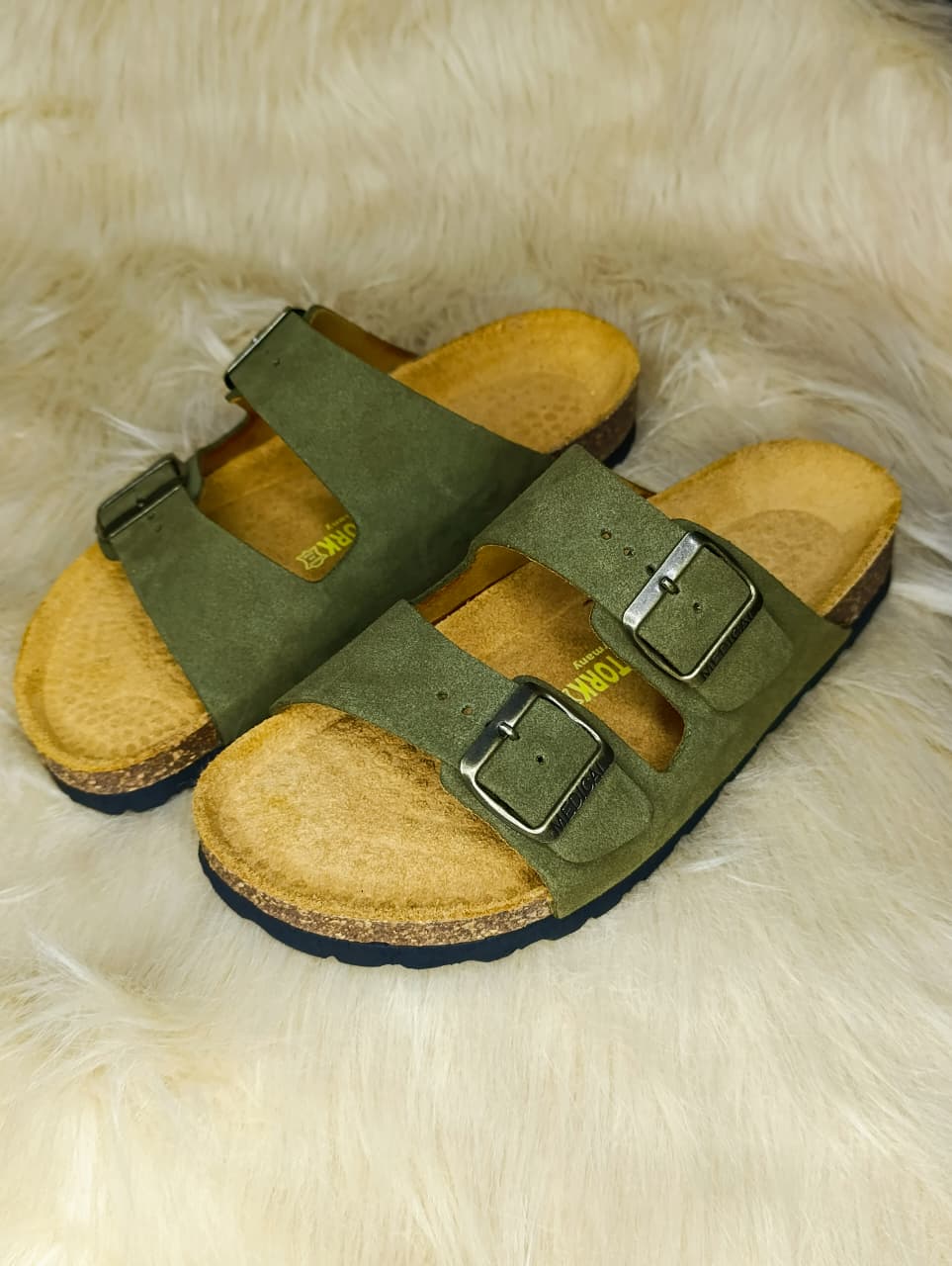 green daim Birken sandal