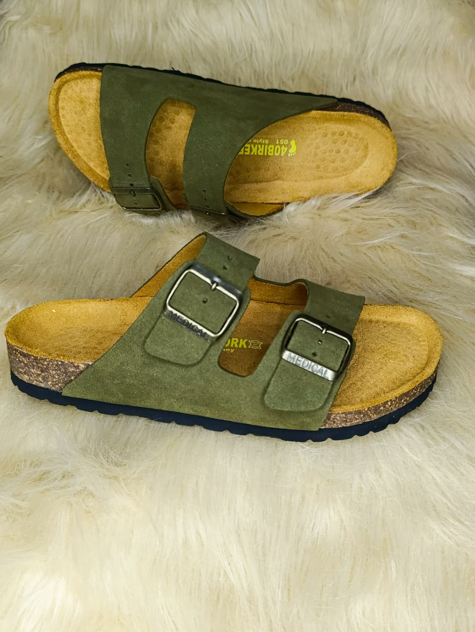 green daim Birken sandal